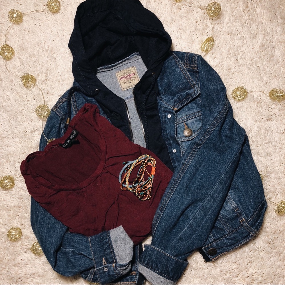 cropped jean jacket with hood